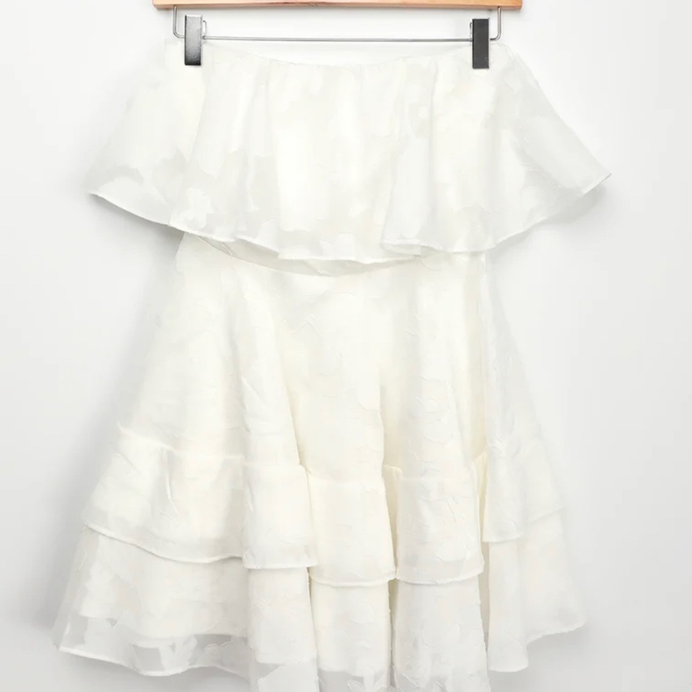 Strapless Mini White Floral Dress - NEW